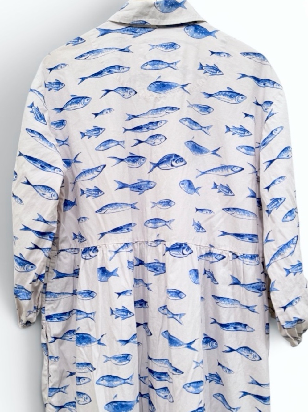 Anthropologie Maeve The Bettina Tiered Shirt Dress Fish print Size L - Picture 12 of 14